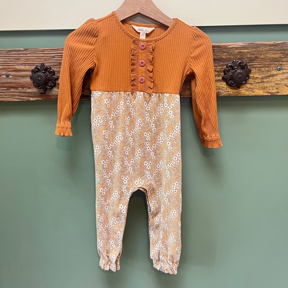 Matilda Jane Girls 18-24M Ribbed Floral Romper Mustard Orange Jumpsuit